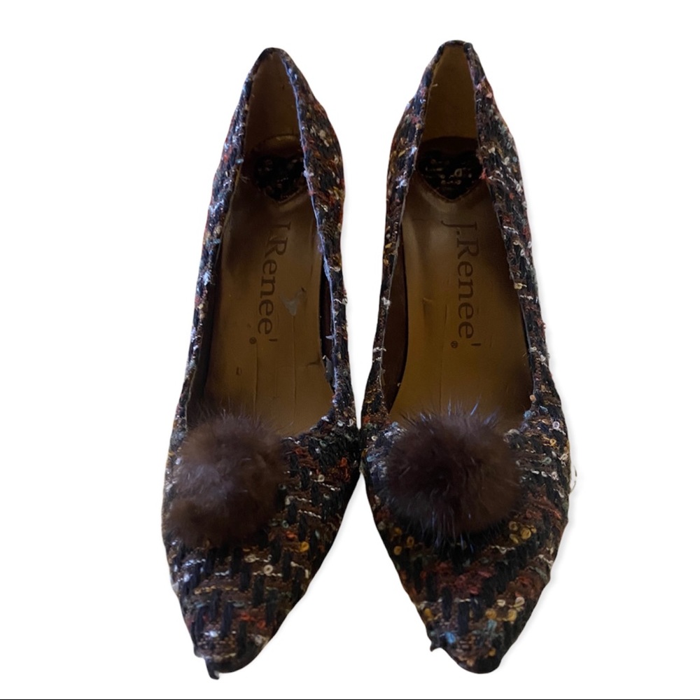 J.Reneé Multi Color Tweed Lucia Textile Upper Leather Pump Heels, Size 6 1/2M